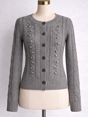 Aerie Cable Knit Cardigan XS Gray Button Sweater Cozy